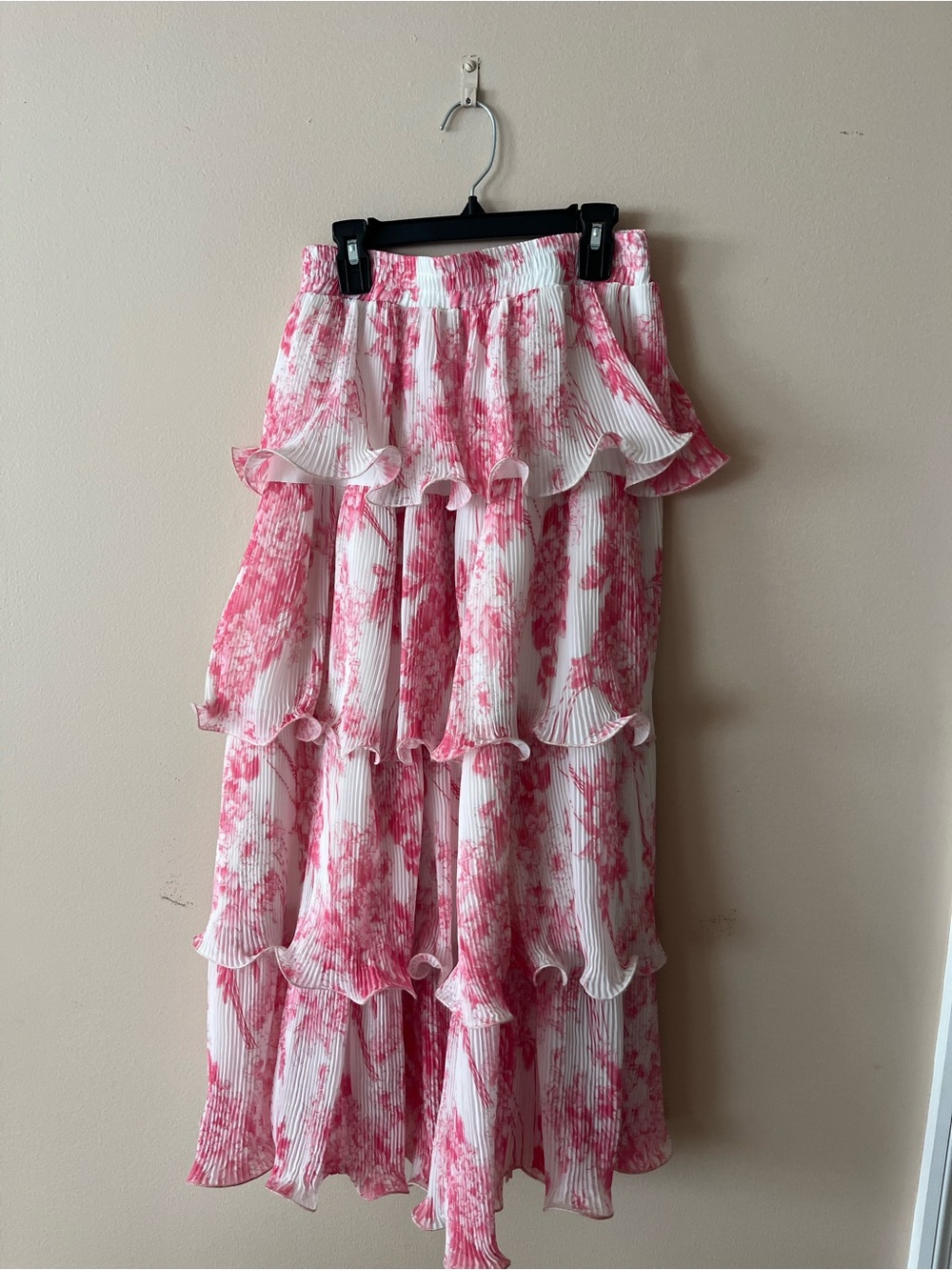 Women's Pink Floral Tiered Ruffle Skirt